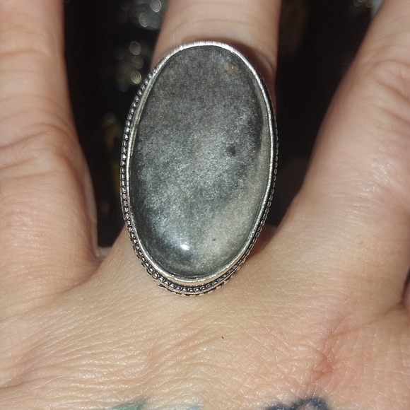 Silver Sheen Obsidian Ring Size 6.5 - Picture 3 of 7